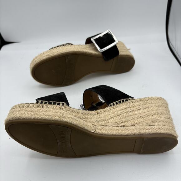 Franco Sarto Shoes Sandals Womens Size 8.5 Coastal Black Tan Wedge Espadrille - Picture 12 of 12